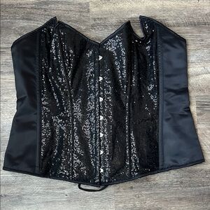 Daisy Corsets Top Drawer Black Sequin Steel Boned Corset Sz 5XL 🔴